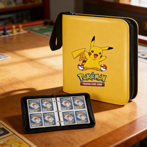 Fichario Album Pikachu Kawai P/ 400 Cartas Pokemon C/ Ziper Amarelo