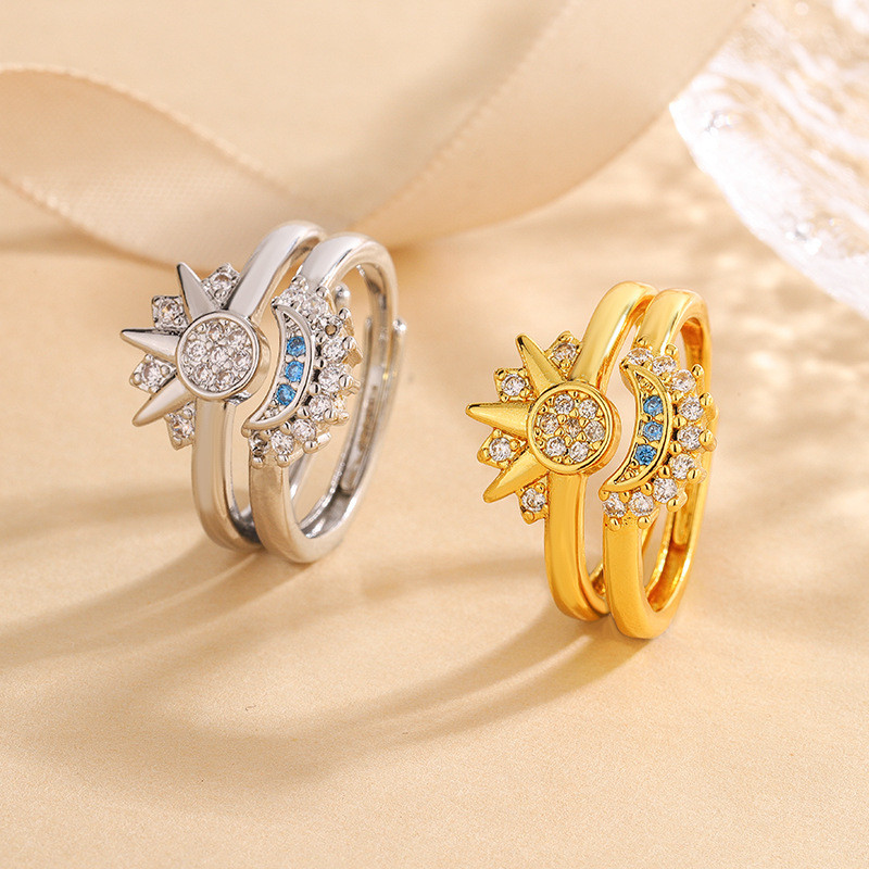 Anéis Celestiais Empilháveis Sol e Lua Mais Vendidos - Conjunto de Anéis Femininos para Casais com a Promessa de Amizade
