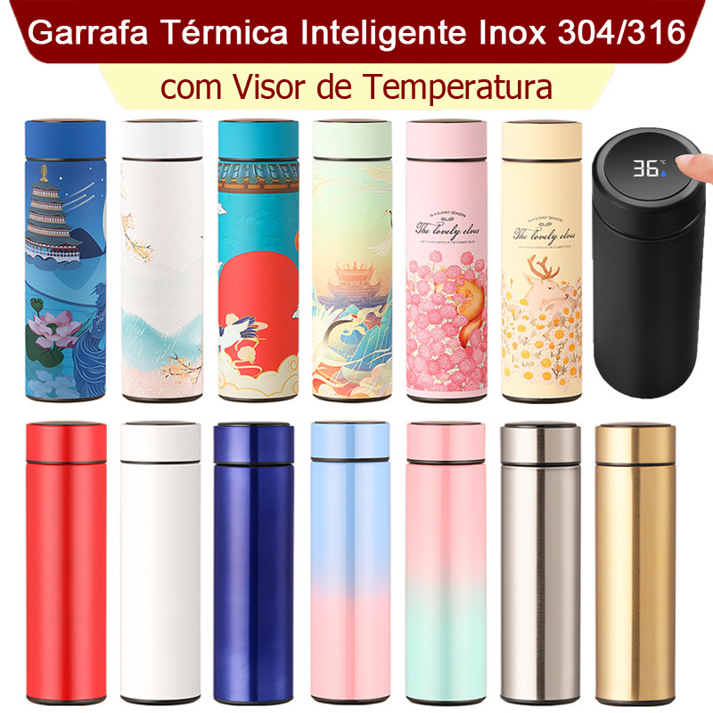 Garrafa Térmica Inteligente Inox 304/316 com Visor de Temperatura e Bateria Substituível para Chá Presente e Uso Diário