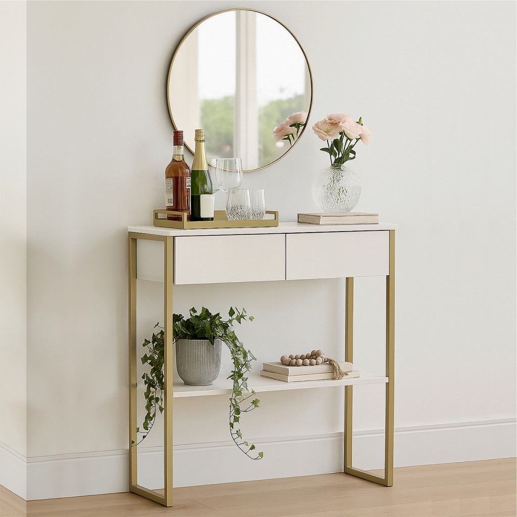 Aparador Buffet Balcão Industrial Dijon Sala de Estar 2 Gavetas Branco - Olivar 