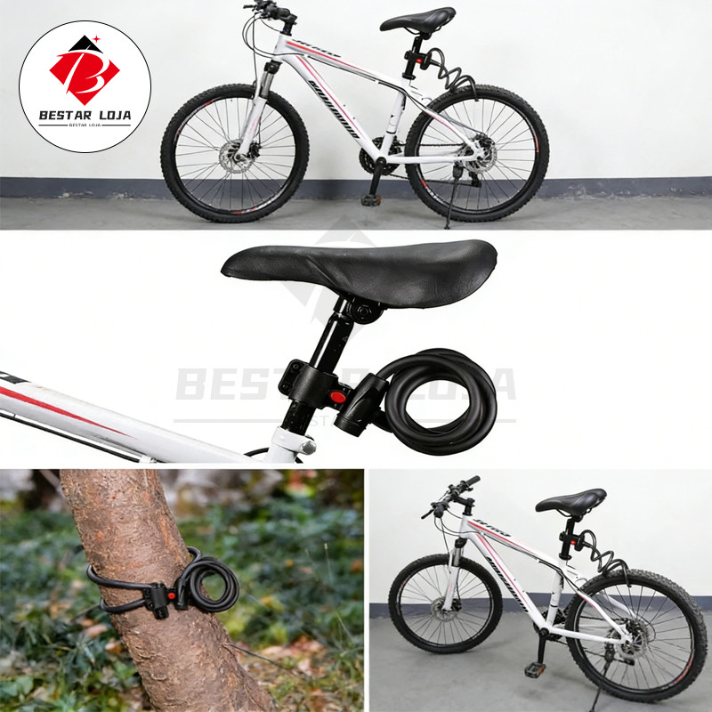 BESTAR LOJA  Trava Segurança Cadeado Para Bicicleta Com Suporte Chave Corrente Prender Bicicleta
