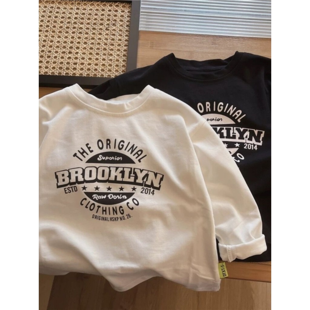 Meninos meninas camiseta de manga comprida 2024 primavera outono novo estilo crianças em torno do pescoço puro algodão c