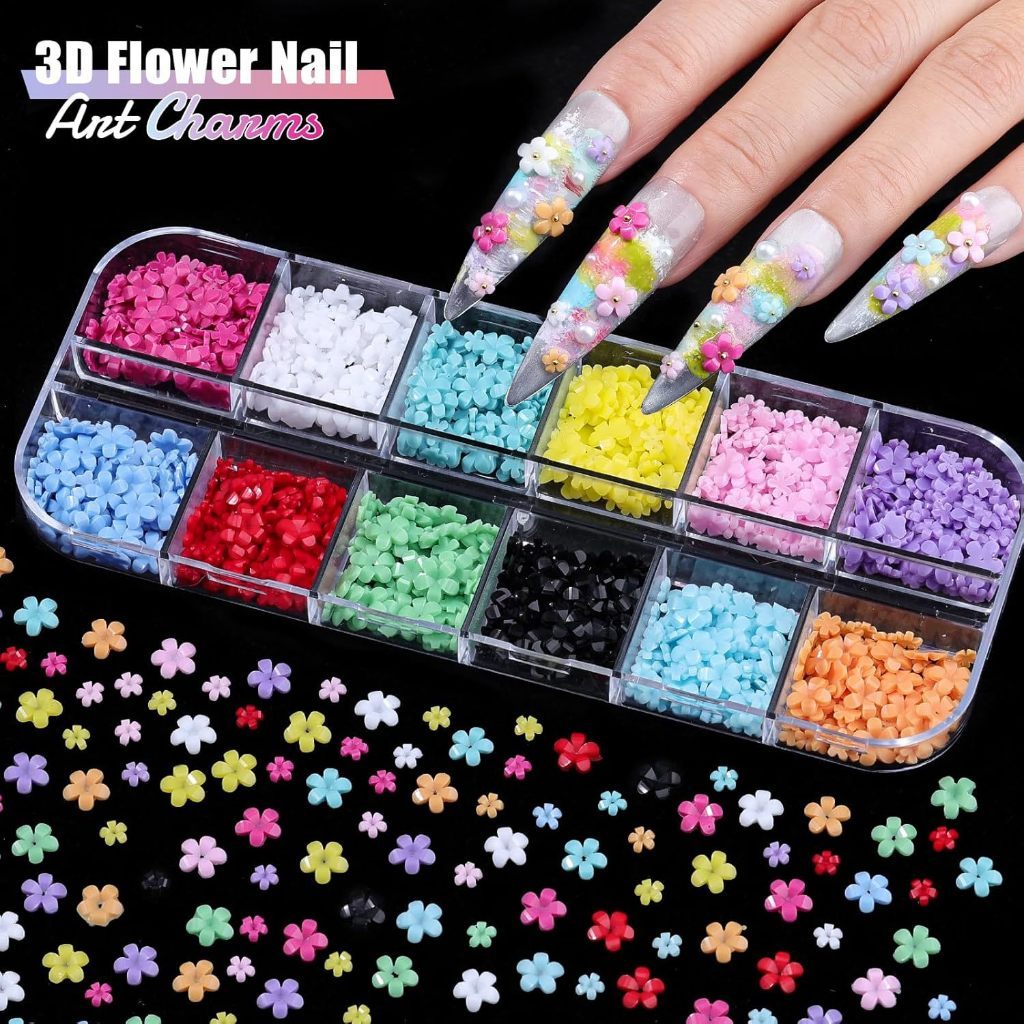 Caixa de Encantos Unhas Flor 3D para Nail Art/Fofo Coloridos Florais de Acrílico para Unhas com Pétalas em Oferta na Shopee