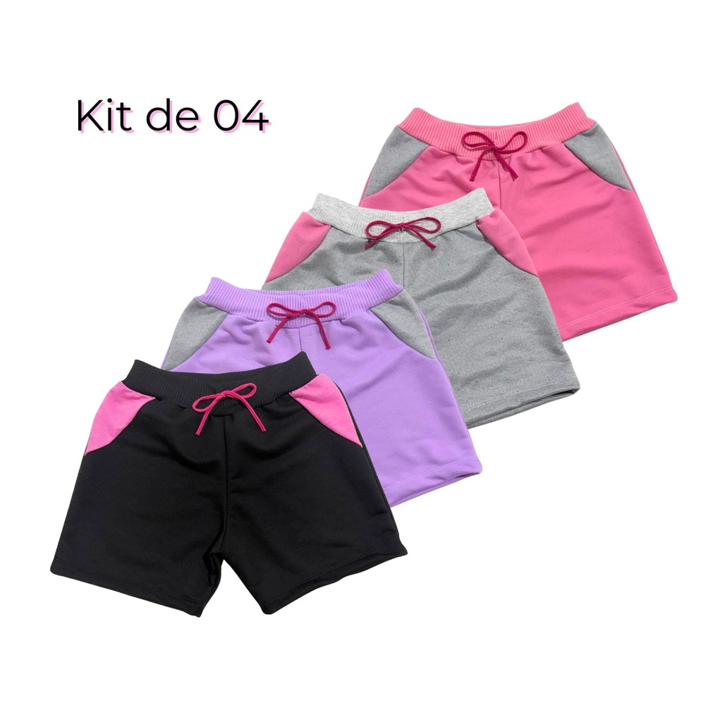 Kit 4 Shorts Moletinho Menina Escola Bermuda Infantil Dia a Dia em Oferta na Shopee