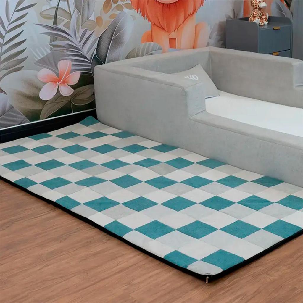 Imagem Tapete Infantil Mosaico Almofadado Para Quarto 218x100cm Verde Água Keiko Colchões