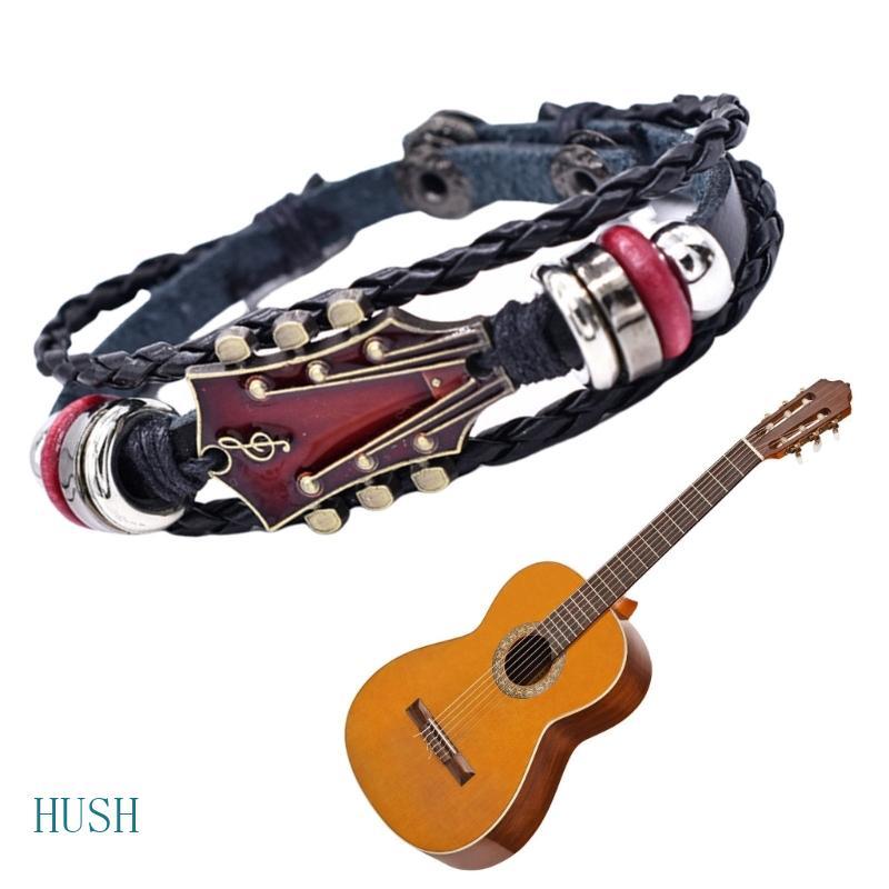HUS Unissex Punk Rock Guitarra Pulseira Couro Trançado Ajustável Acessórios Para Amantes Da Música