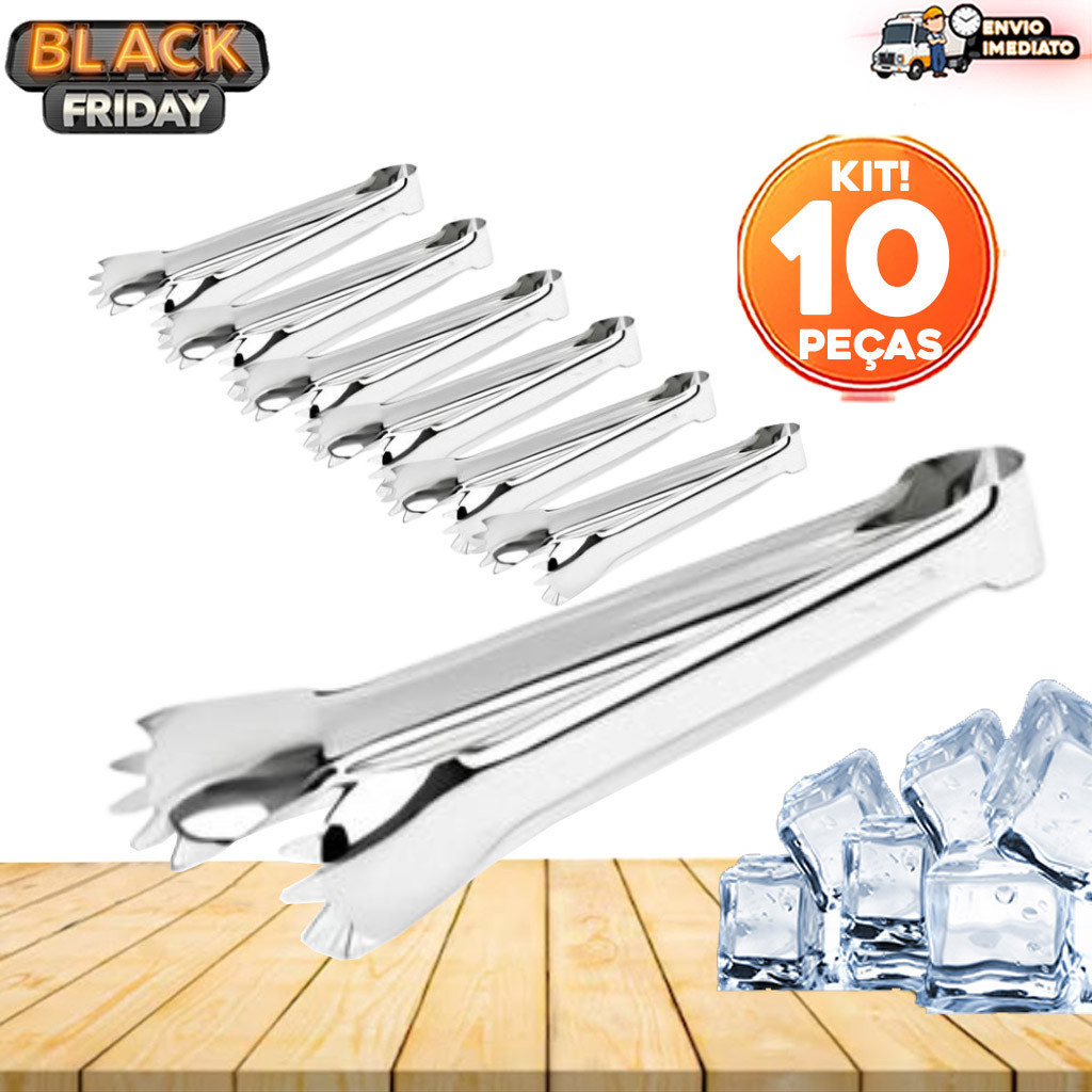 Kit 10 Pegador de Gelo Inox 18,5cm – Alta Qualidade para Drinks, Barman, Bebidas, Festas, Baladas, Frutas e Carne