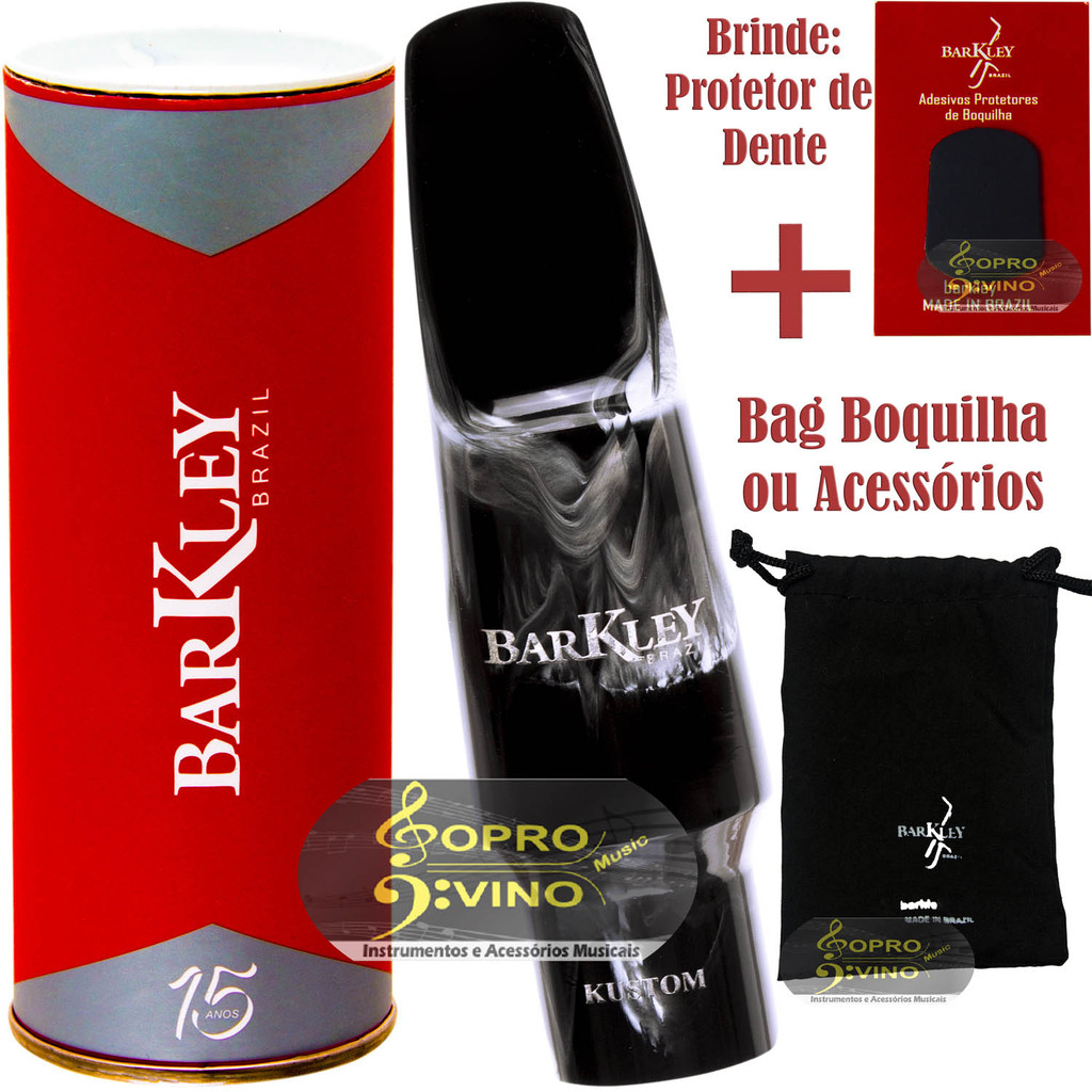 Boquilha Sax Tenor Barkley Pop 8 Kustom Branca Preta Bag Protetor Brindes