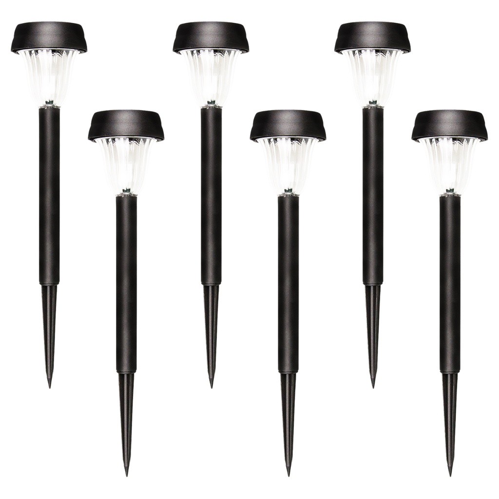 Kit 6 Luminária Espeto Solar Jardim Recarregável Led Bc Frio