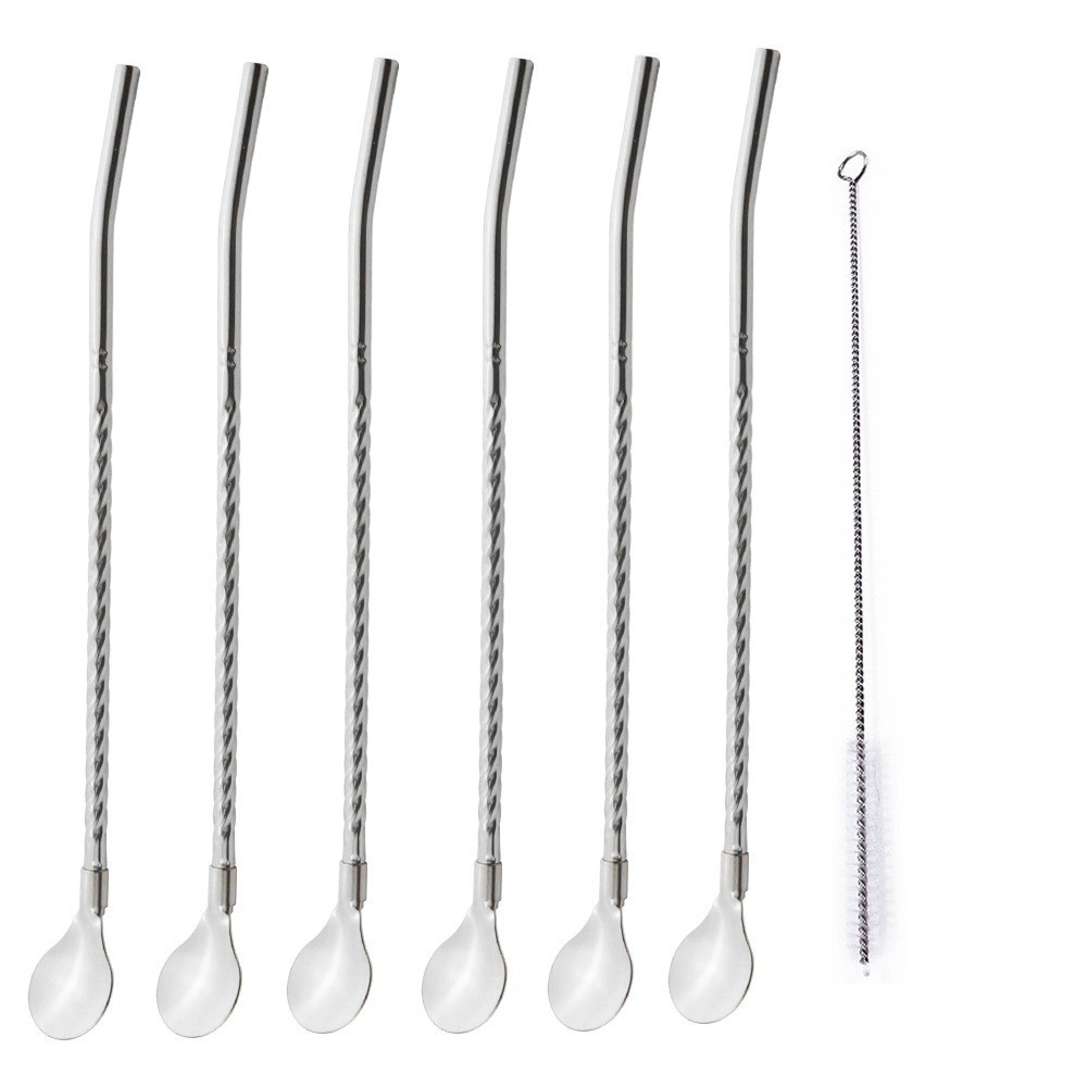 Kit 6 Colheres Canudo Bailarina – Para Gin e Drinks, Inclui Limpador
