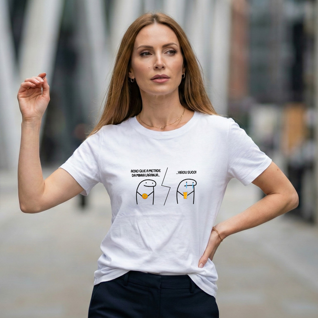 Camiseta Feminina Algodão Premium Humor Engraçada Criativa Meme Viral Estampa DTF Confortável Moda Casual