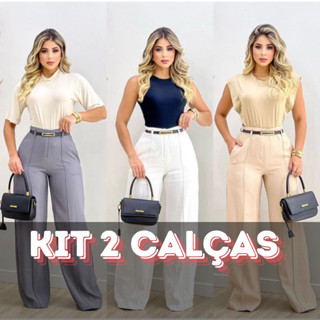 Kit 2 Calça Alfaiataria PREMIUM Com Bolso Cintura Alta ENVIO IMEDIATO em Oferta na Shopee