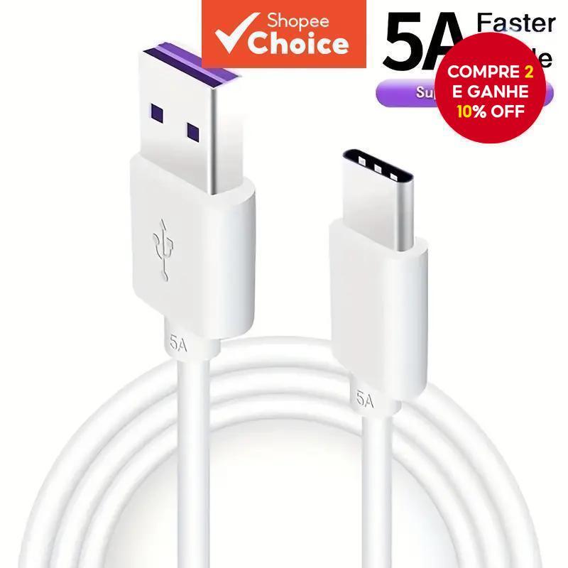 Cabo USB Tipo C De Carregamento Rápido 5A-Carregue Seus Telefones Samsung , LG & Android E Tablets Instantaneamente !