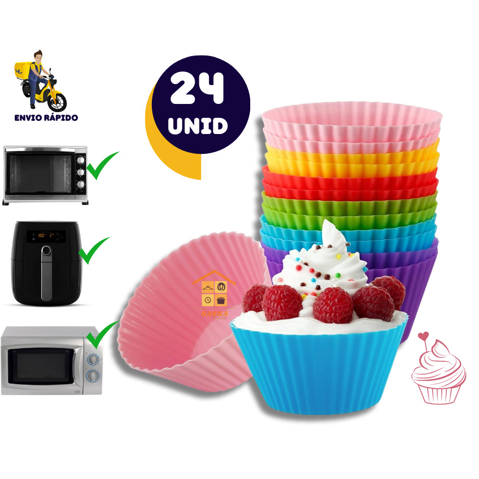 Kit 24 Peças Forminha De Silicone Forma Assadeira Para Cupcake Capcake Mini Bolo Cozinha Air Fryer