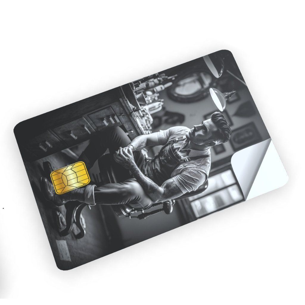KIT 8 ADESIVOS para cartão Credit/debit TEMA: BARBER CAR 086  (película protetora - corte eletrônico)