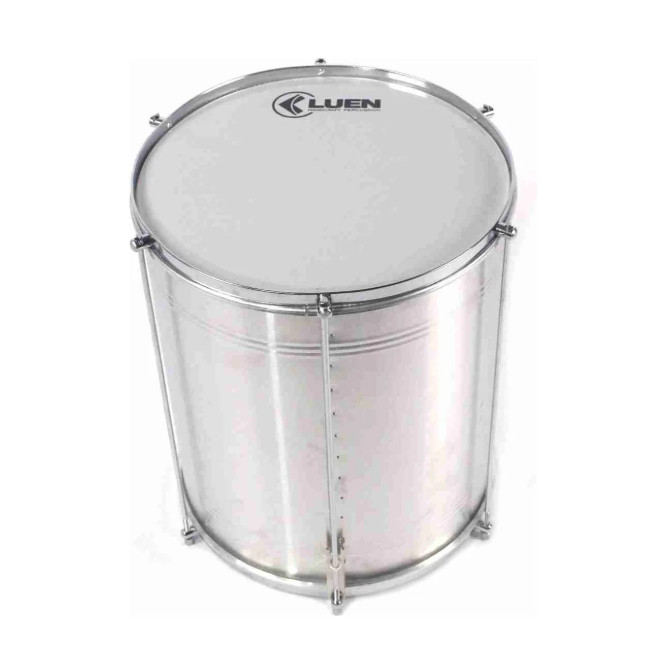 Surdo 60x16 Alumínio Natural Aro Bola Cromado Pele Leitosa 8 Afinações Luen Brasil 20121