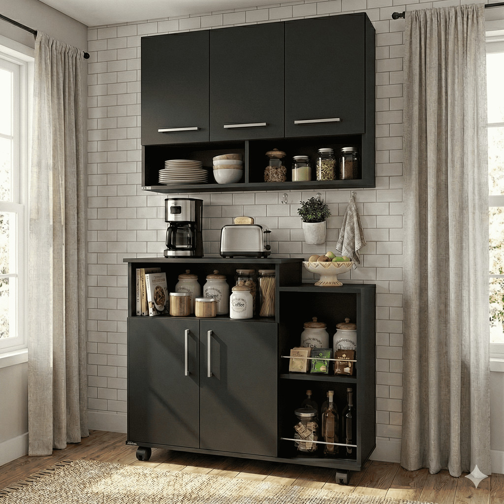 Cozinha Compacta Completa com Armário Aéreo e Fruteira Organizadora