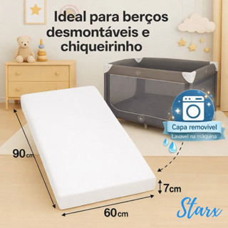 Colchão Para Berço Desmontável Chiqueirinho Cercadinho Capa Removível 90x60x07cm Macio em Oferta na Shopee