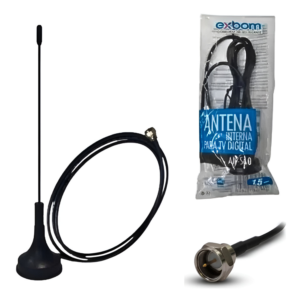 Antena Tv Digital Hdtv Uhf Vhf Cabo Coaxial 1,5 Metros Exbom em Oferta na Shopee