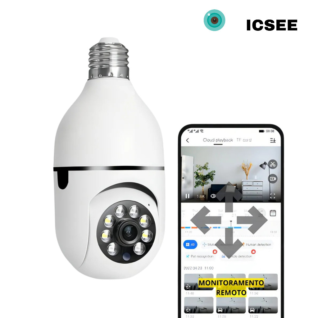 Camera Lampada 360 Wifi Giratoria Sem Fio APP ICSEE em Oferta na Shopee