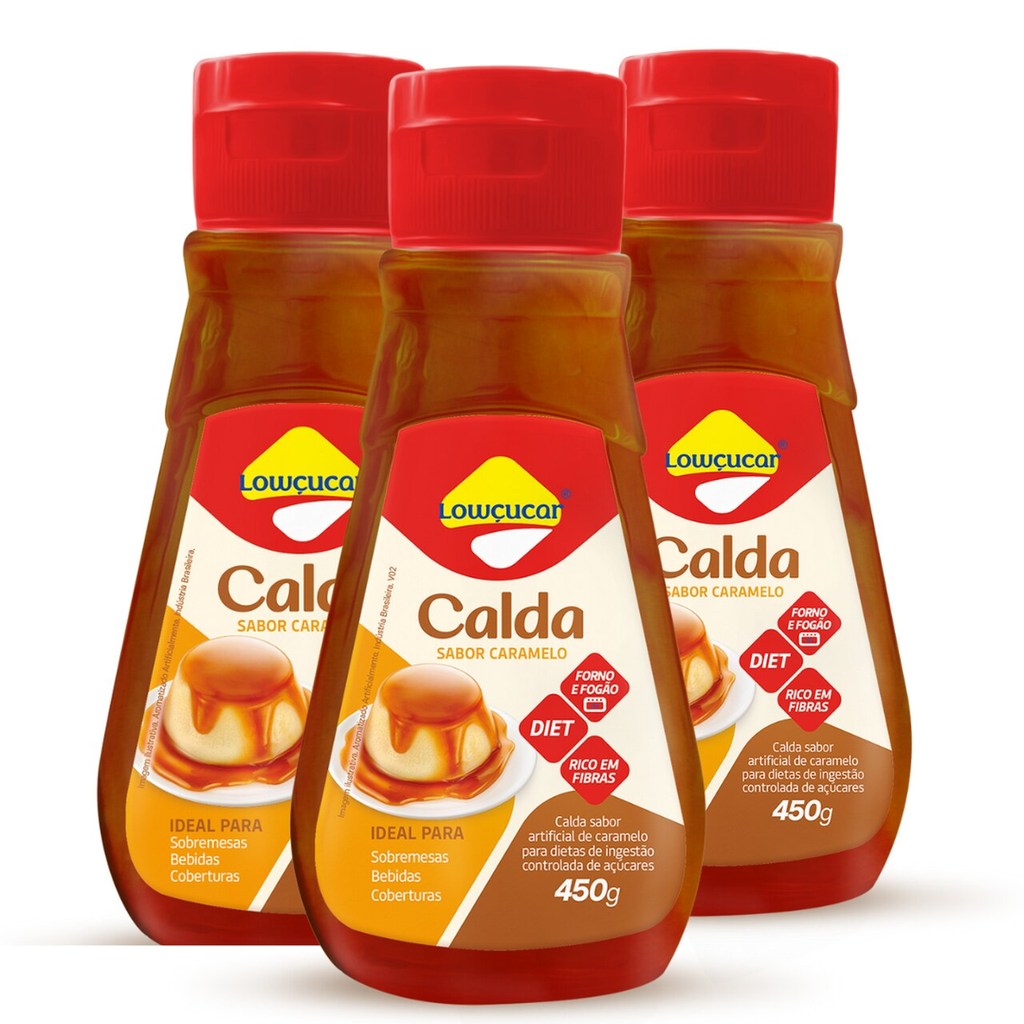 Kit com 3 Unidades de Calda, sabor Caramelo, Zero Adição de Açúcares, Versátil, Fonte de Fibras 450g
