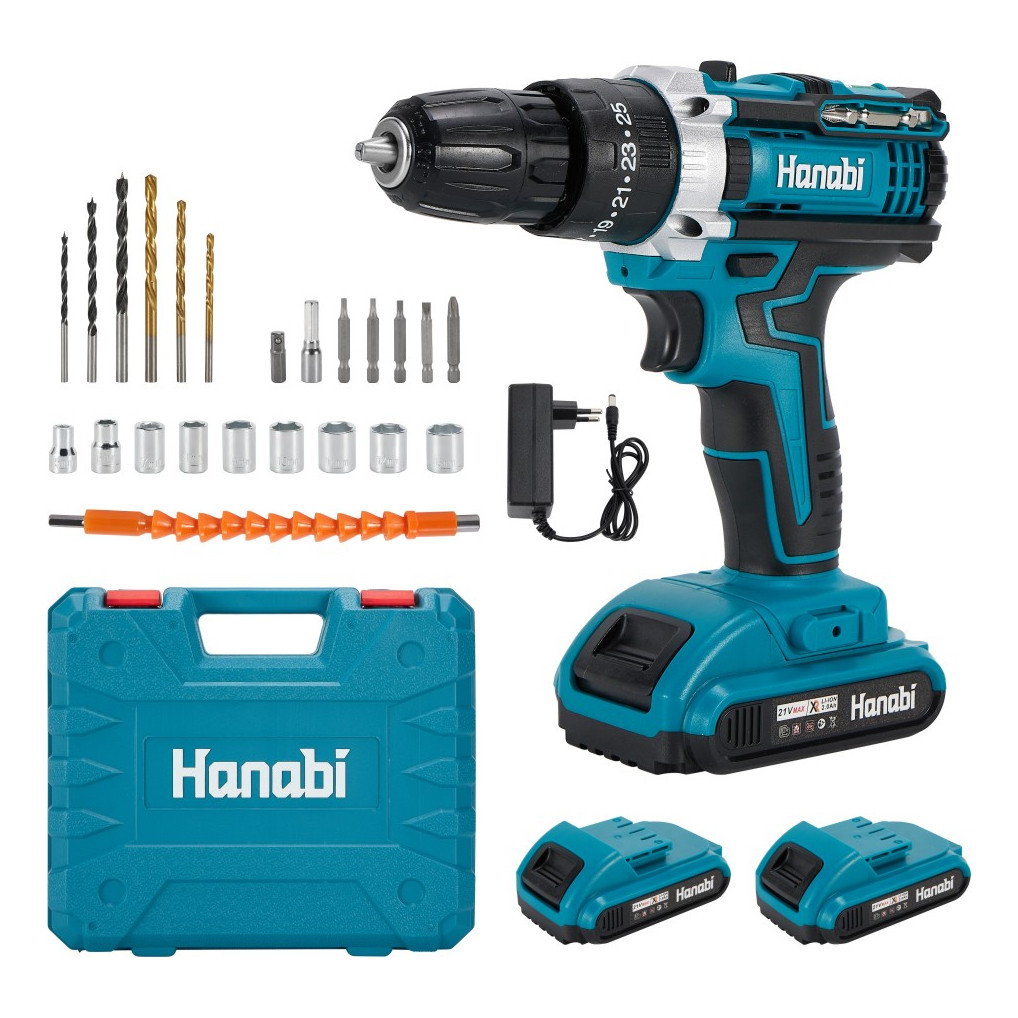 【Hanabi】Parafusadeira Furadeira De Impacto 21V Profissional Maleta com 2 Baterias 28 Peças em Oferta na Shopee