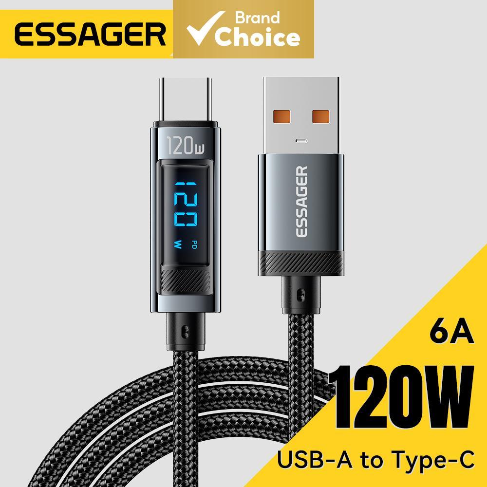 Essager Cabo de dados com display digital 120W, carregamento super flash PD 6A para Xiaomi 14Pro, Redmi K70, POCO X6