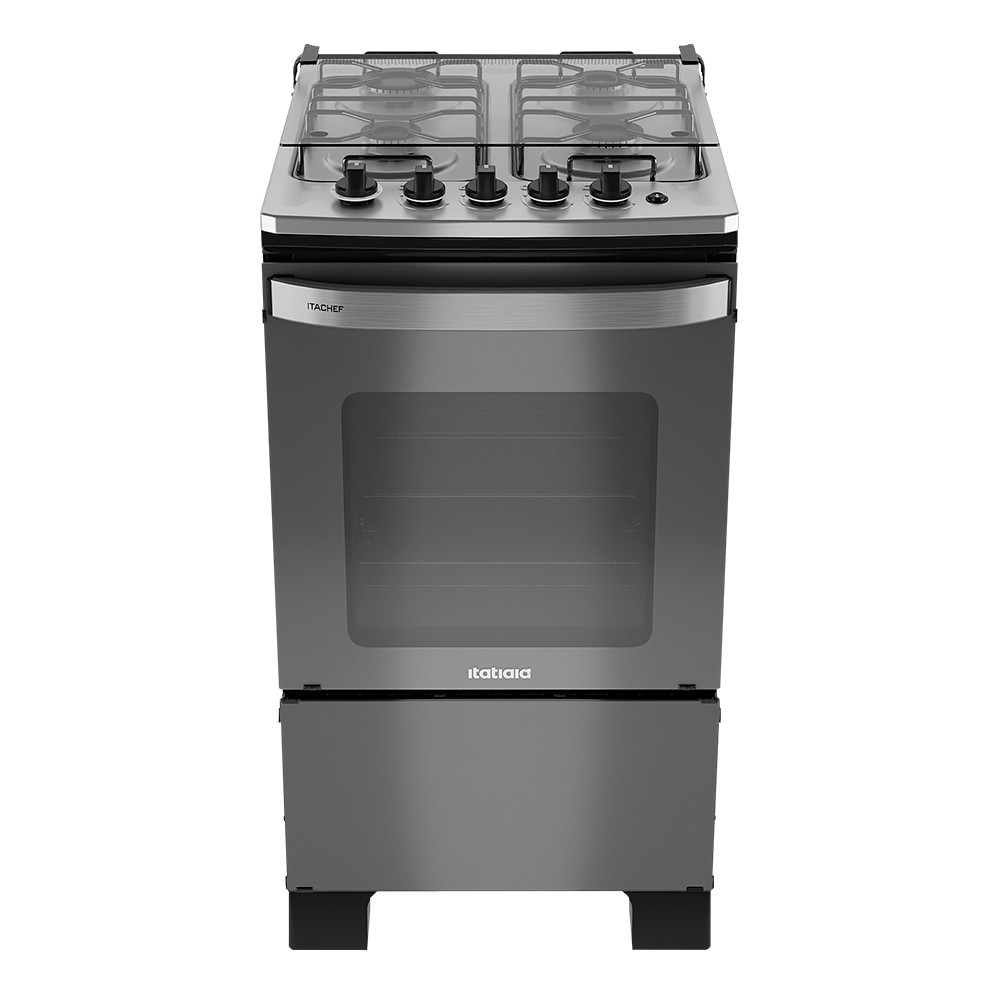 Imagem Fogão 4 Bocas a Gás Itatiaia Itachef com Mesa de Inox Acendimento Automático Reflecta Fumê Bivolt