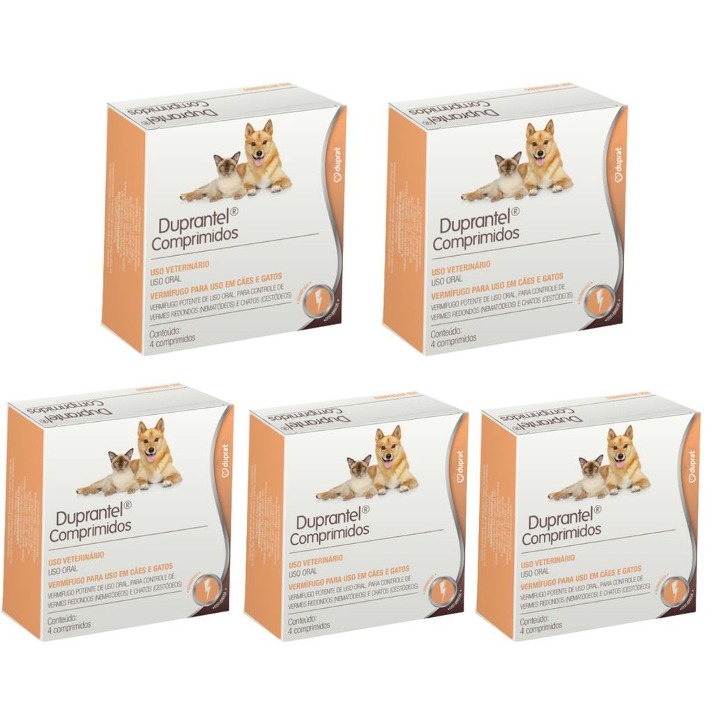 Combo 5 Vermífugo Duprantel - 4 Comprimidos - Duprat