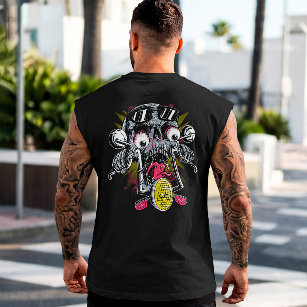 Camiseta Regata Machão Masculina Caveira Motoqueiro Regata Biker Masculina