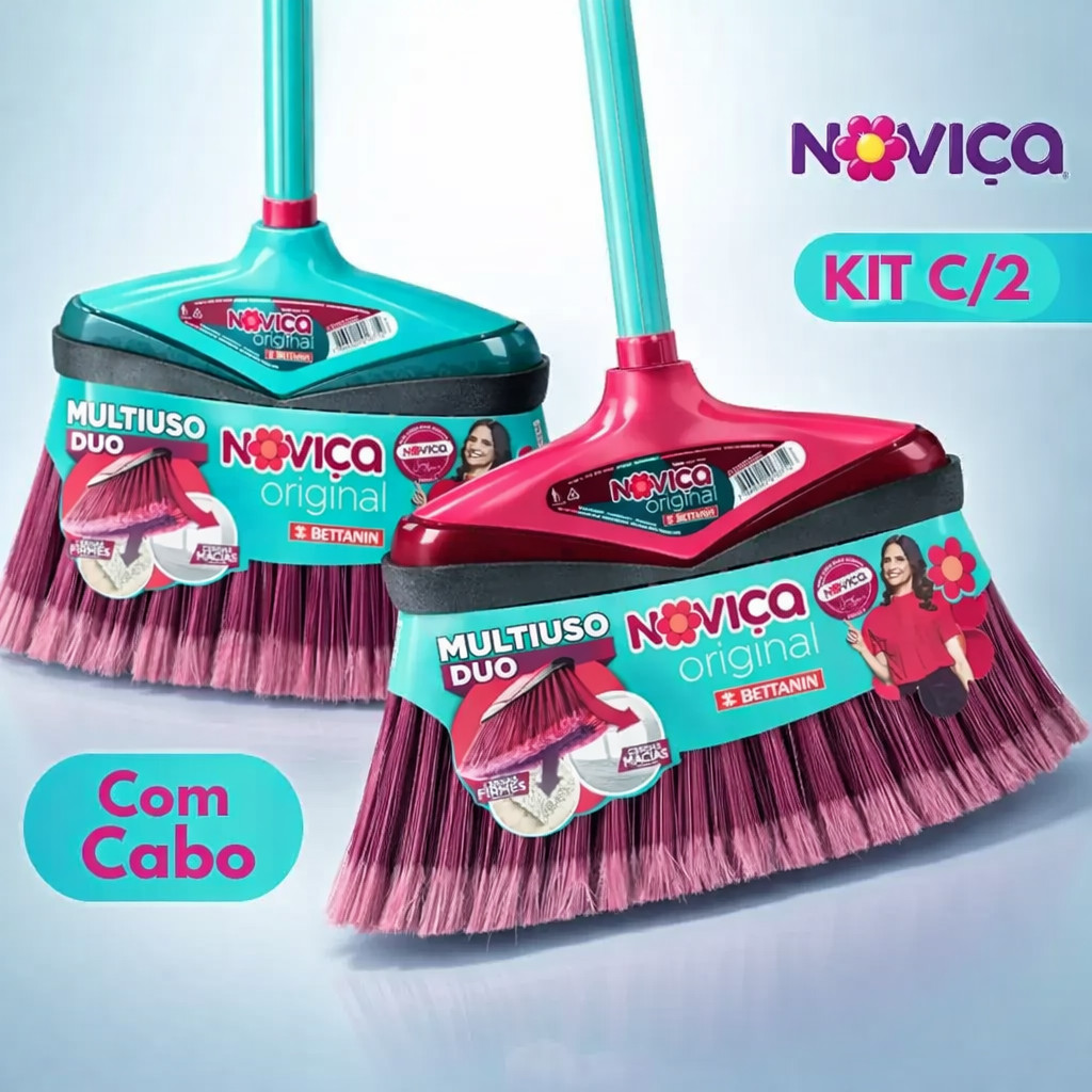 Kit 2 Vassouras Multiuso Duo Cerdas Firmes Original Noviça com Cabo em Oferta na Shopee