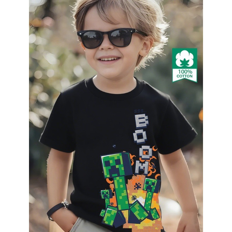 Camiseta Creeper Minecraft Jogo Camisa 100% Algodão Infantil Gamer Juvenil