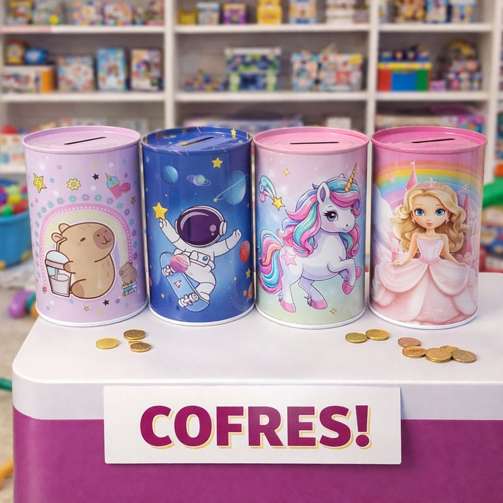 Cofre Redondo Infantil - Escolha o Tema | Capivara, Astronauta, Unicórnio ou Princesa Fwb em Oferta na Shopee