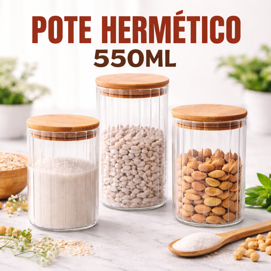 1 Porta-Mantimentos de Vidro com Tampa de Bambu – Peça Elegante e Funcional 550ML