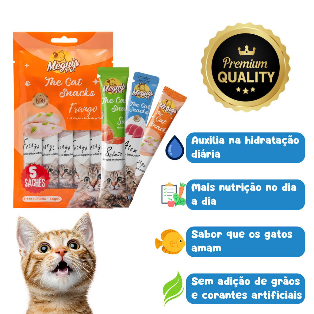 Kit Petisco Cremoso Para Gatos Sachê Premium Churu Sabor Natural Atum Salmão Frango