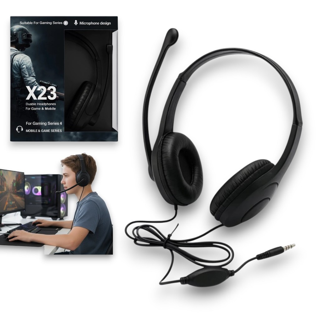 Fone De Ouvido Headphone Gamer Com Microfone Preto Cabo P2 Gamer