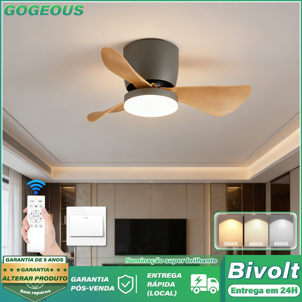 3 Pás Ventilador De Teto Com Luminaria 3 Cores 110V-220V Ventilador De Parede Quarto Sala de Jantar