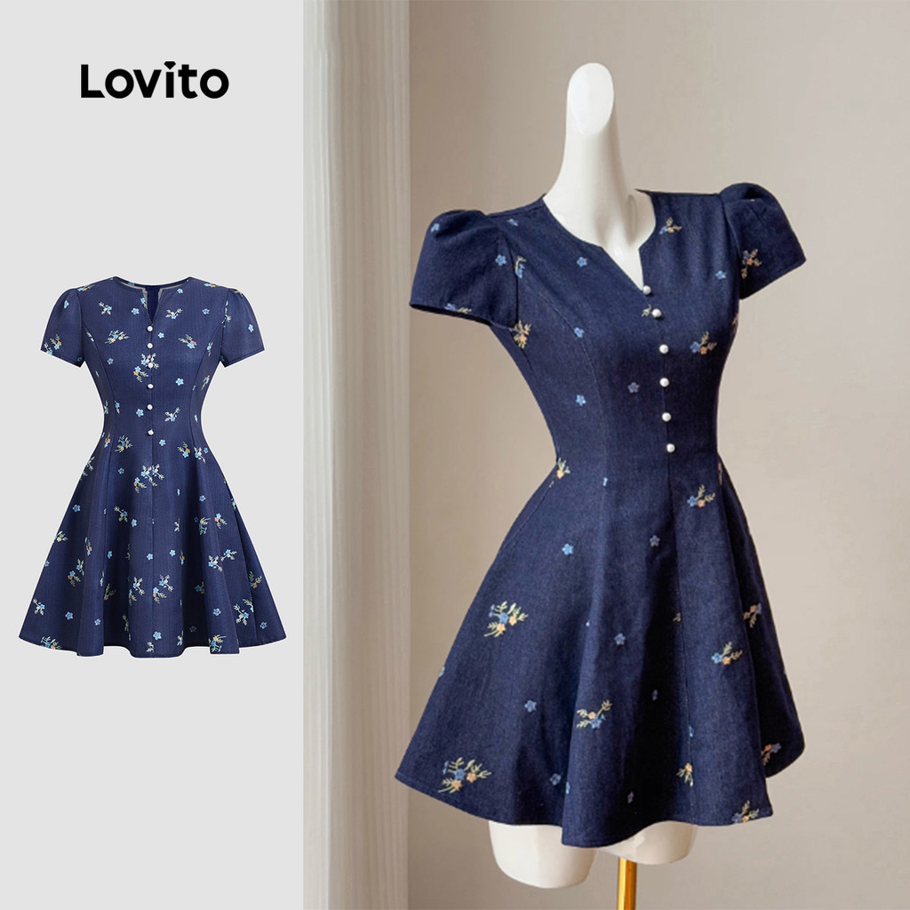 Lovito Vestido Casual Com Pontas Primavera/verão Vestido Multicolorido Para Mulheres L134ED942 em Oferta na Shopee