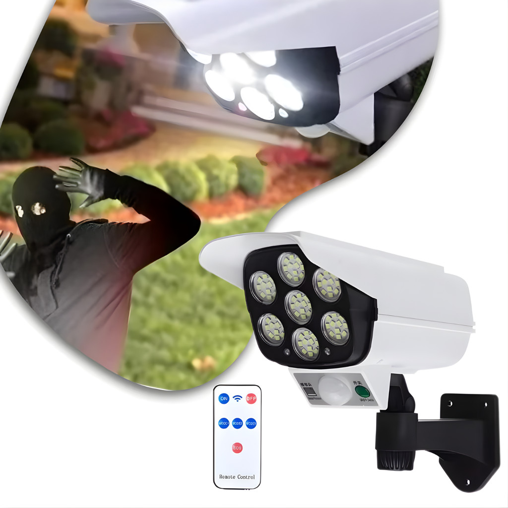 Câmera Falsa Sensor Presença Com 77 Led 60W Antifurto Ladrão Refletor Solar Luminária De Parede Segurança Casa Externa