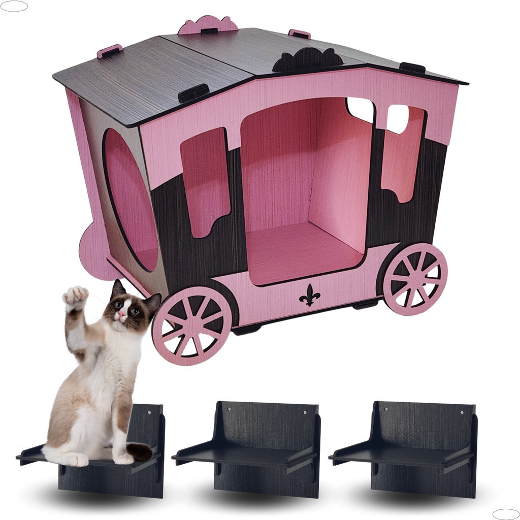 Prateleira pra Gato Playground Rosa Mdf +  3 Degraus de Parede Oferta em Oferta na Shopee