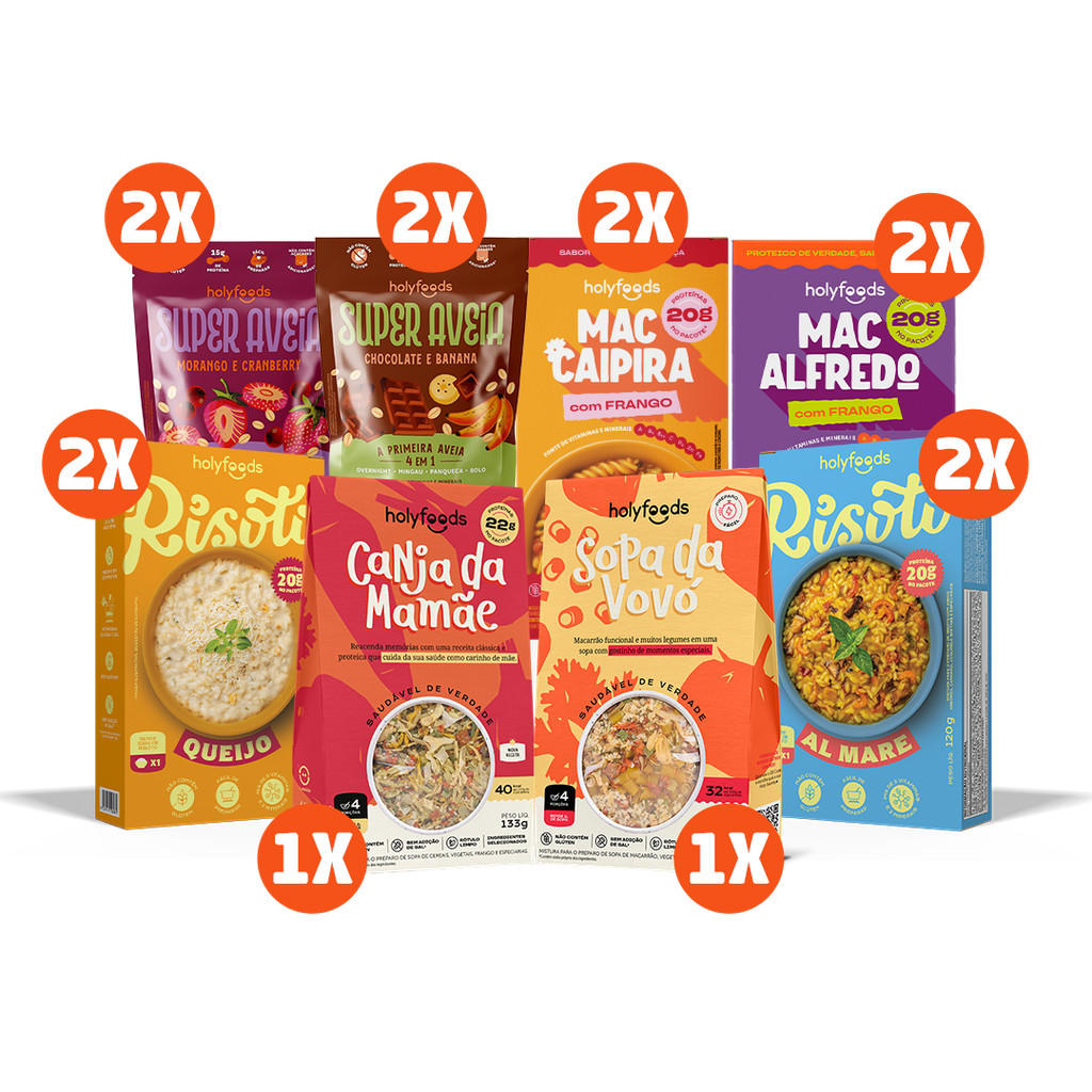 Kit HolyFoods Salva Rotina Mac + Risoto + Sopas + Aveia (12UN) em Oferta na Shopee