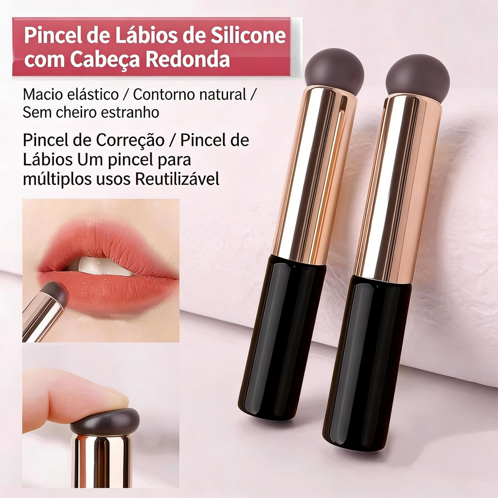 Kit 1/3 Pincel de silicone para lábios com cabeça redonda Pincel para corretivo labial Pincel para borrar os lábios