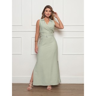 DUOUNO - CONJUNTO ELEGANTE FEMININO BLUSA REGATA SAIA MIDI TECIDO MARANTE COM CINTO BLUSAS SAIAS