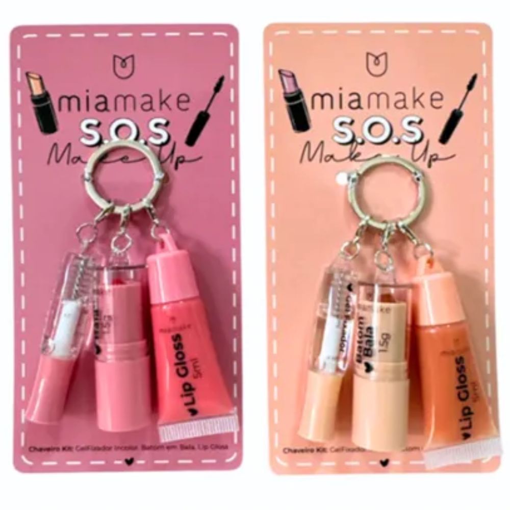 Kit SOS Chaveiro Make Up Mia Make 3 em 1 - Gel Fixador-Batom-Gloss em Oferta na Shopee