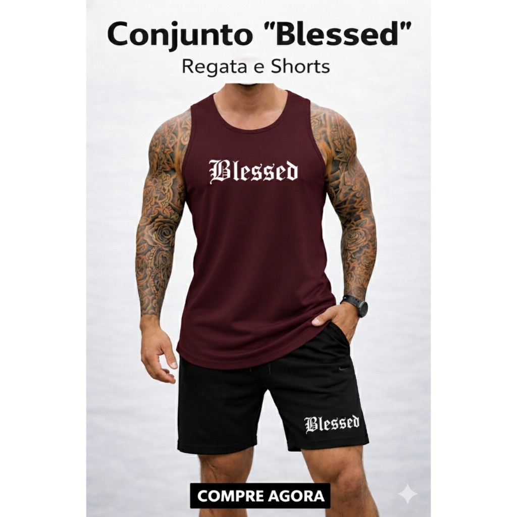Kit Conjunto Lançamento Blessed Regata e Bermuda Moletom PREMIUM Confortável Toque Macio Envio Imediato