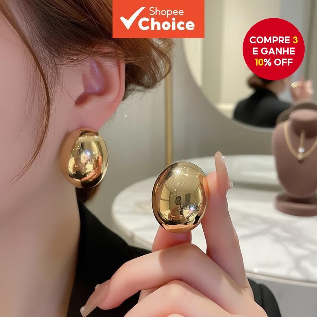 Brincos de pressão de metal leve e elegante para mulheres, acessórios de luxo minimalistas para presentear. em Oferta na Shopee