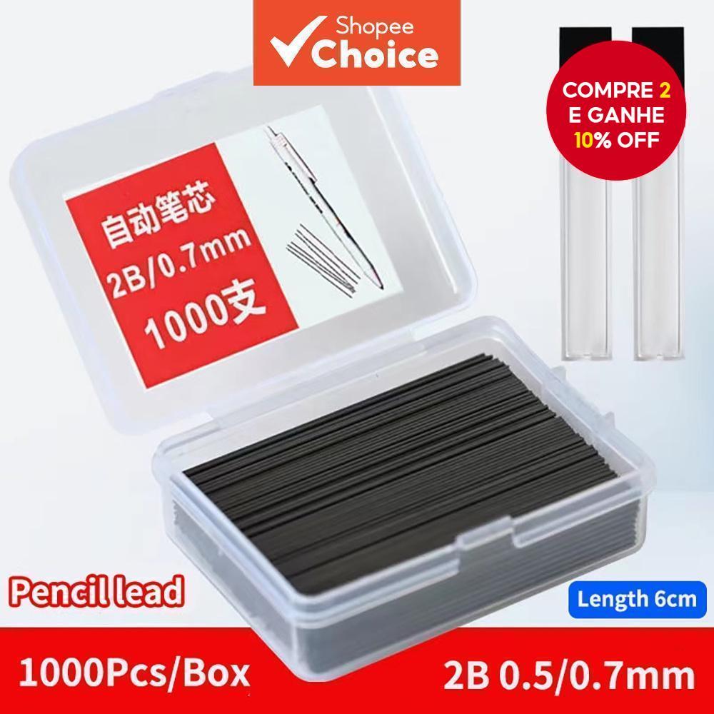 Refis de Lápis Automático 2B 0,5/0,7mm com 1000 Unidades, Grafite Suave Apagável para Estudantes e Desenho.