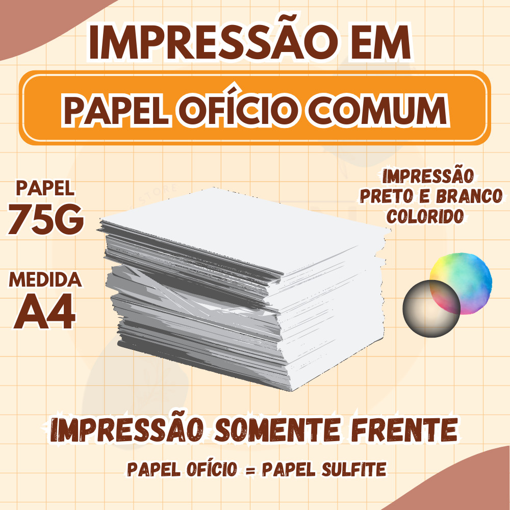 Impressão no Papel  A4 OFICIO Preto e Branco/Colorido Somente Frente 75g em Oferta na Shopee