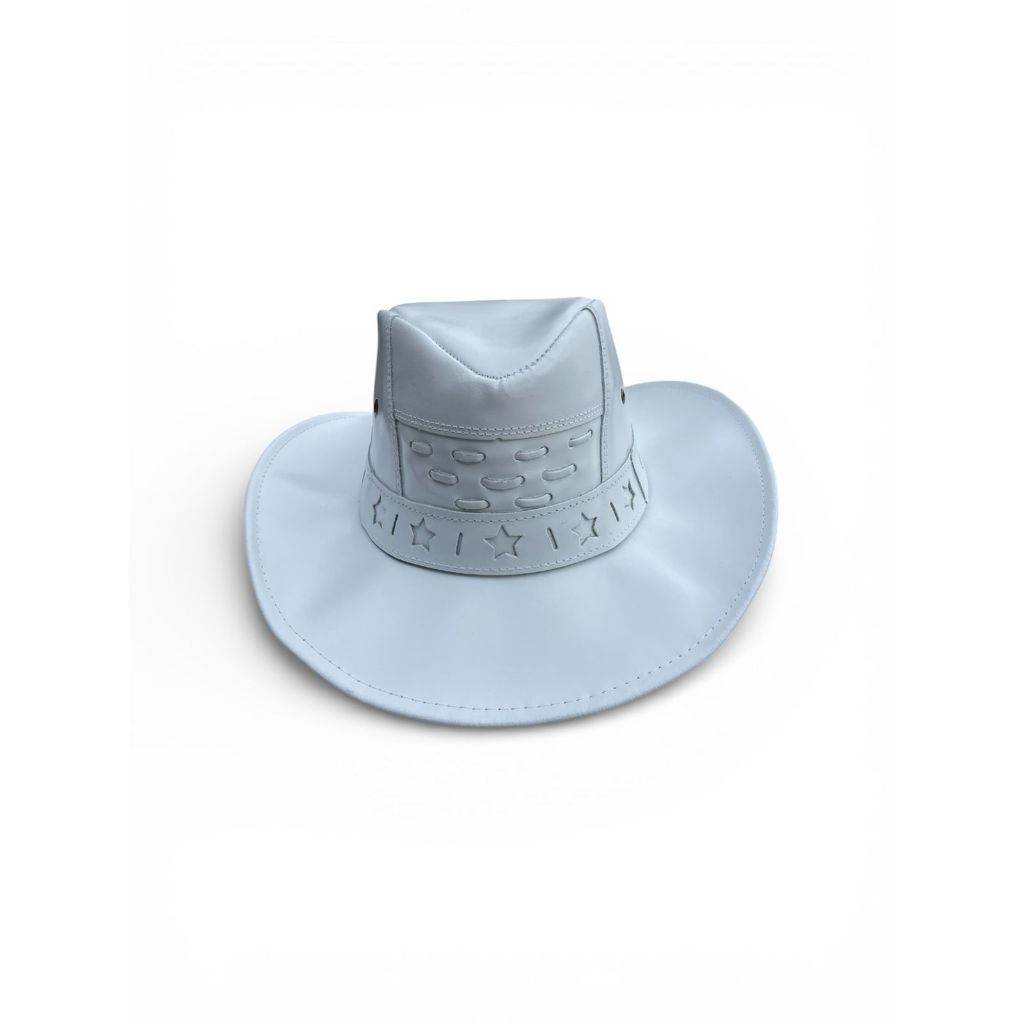 Chapeu Cowboy Couro Branco Estrelas Aba Curva Country Unissex Boiadeiro Rodeio Festa Peão Estilo Americano