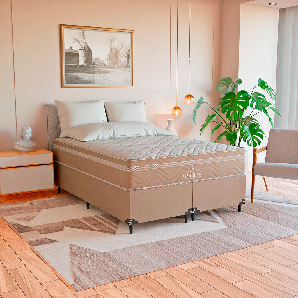 Cama Box Bipartido Casal + Colchão Paris Molas Ensacadas